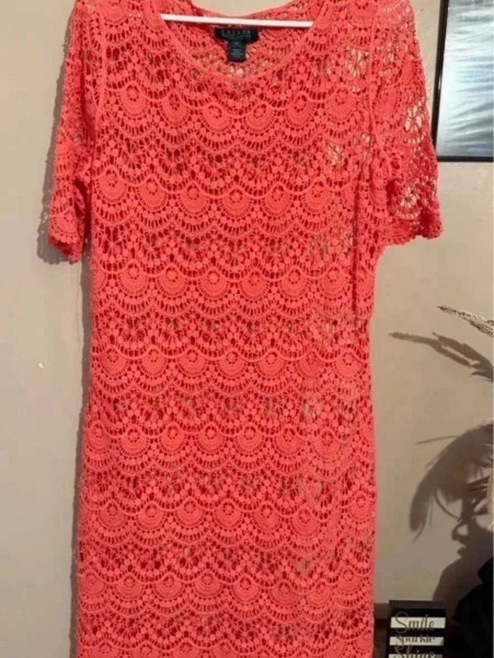Ralph Lauren Coral Crochet Lace Shift Dress
